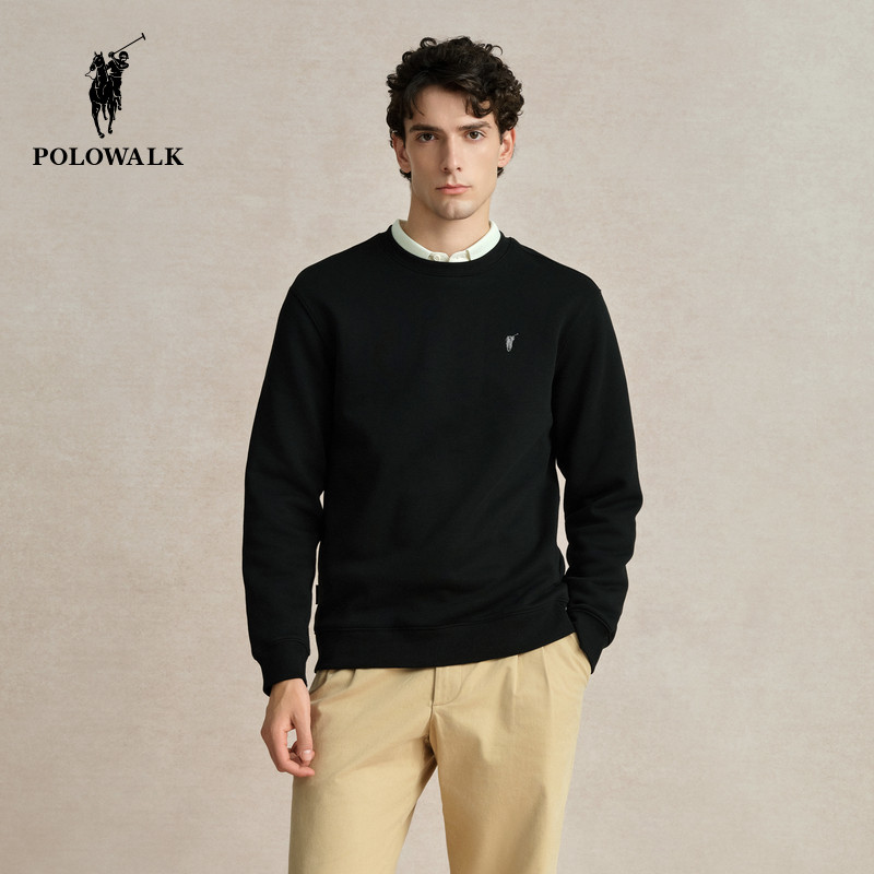 POLOWALK男士卫衣秋冬新款套头百搭圆领休闲长袖内搭上衣男款