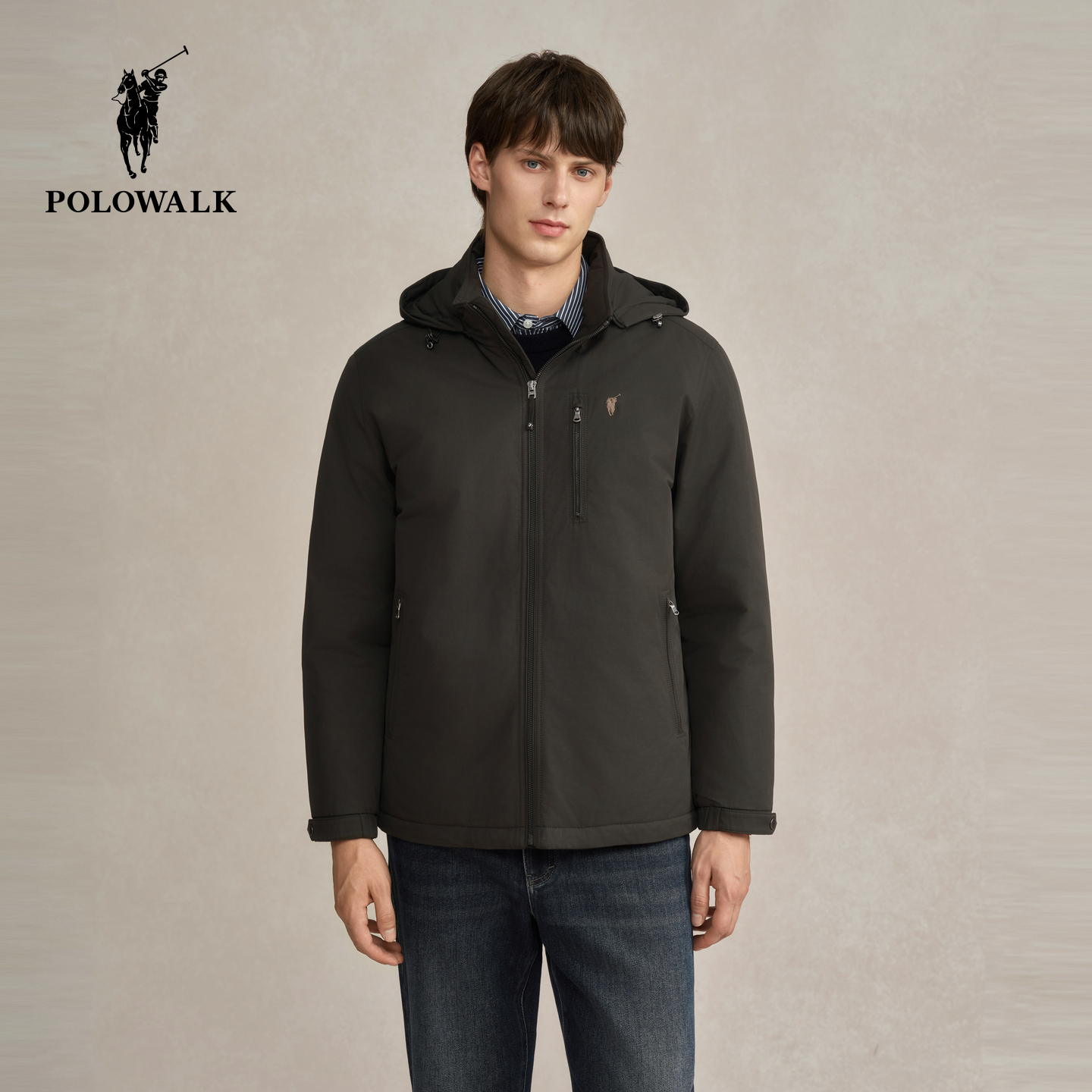 POLOWALK男式羽绒服2025冬季新品90鸭绒保暖户外休闲立领连帽外套