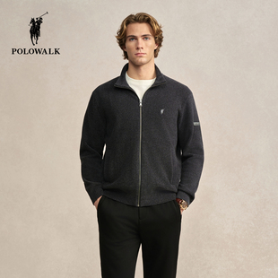 含绵羊毛 新品 POLOWALK男式 2025冬季 立领拉链针织开衫 针织衫