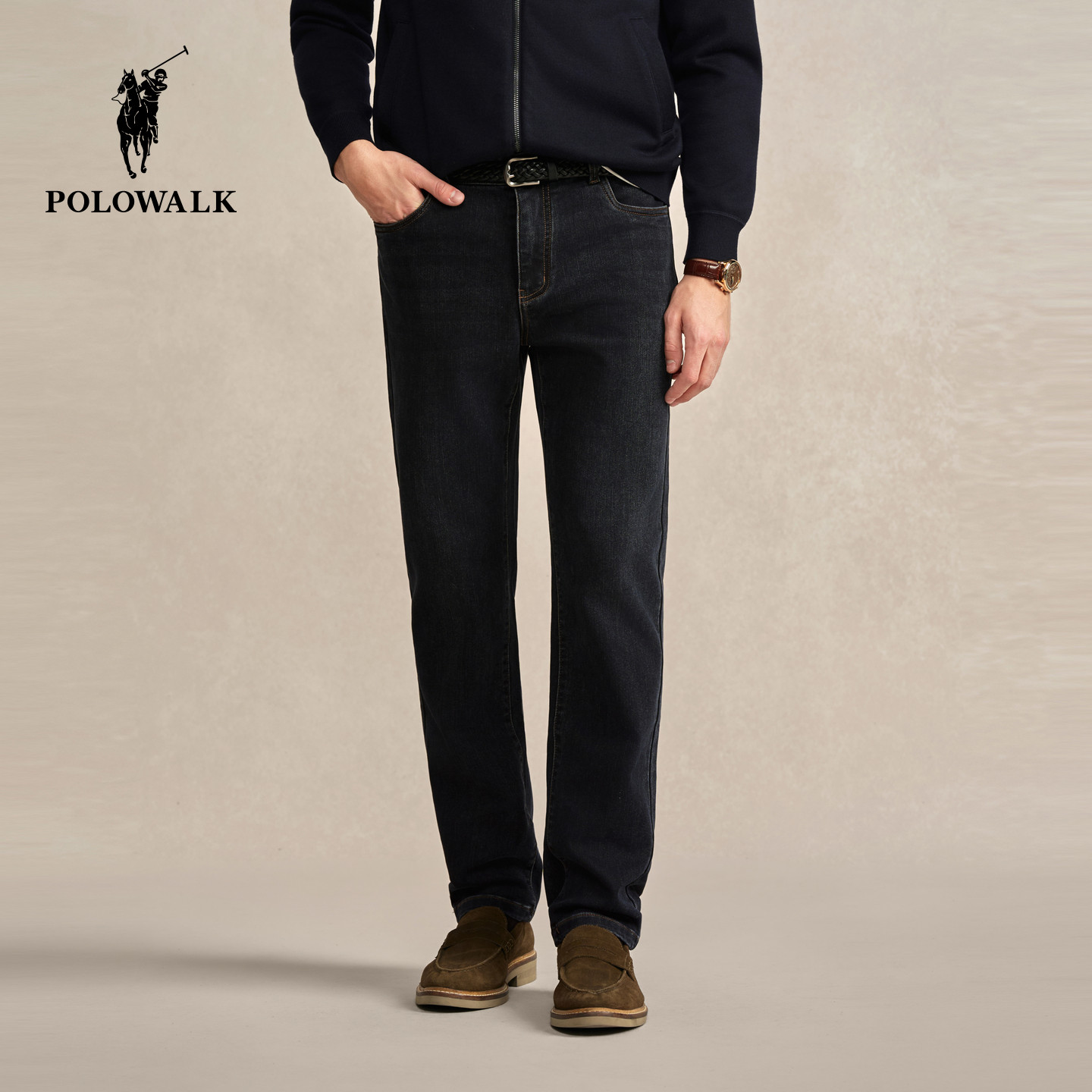 POLOWALK男式牛仔裤2025秋冬新品经典百搭休闲直筒深色牛仔长裤子