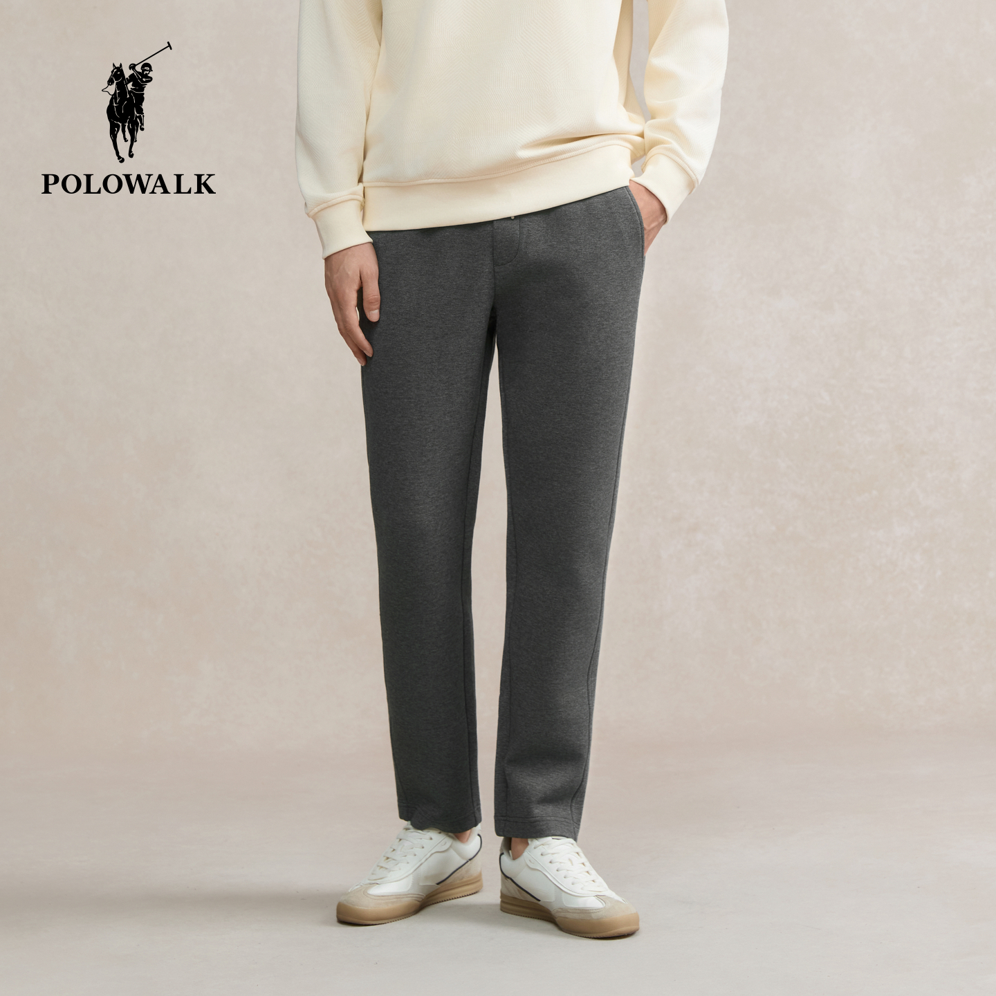 POLOWALK男式针织裤2025秋冬新品松紧腰商务休闲运动直筒长裤子男