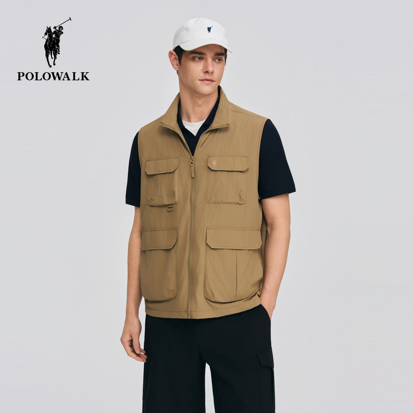 POLOWALK男士肌理感马甲2026夏季新品休闲通勤立领工装马