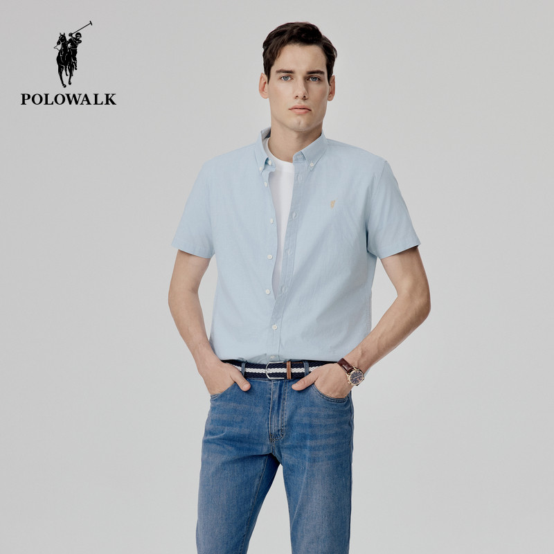 POLOWALK短袖衬衫男士夏季新款休闲显瘦上衣简约商务衬衣