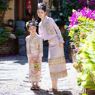 元旦傣族服装亲子装女童傣族服少数民族服装西双版纳母女旅游拍照