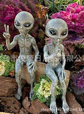 RESIN Statue跨境树脂外星人UFO户外侏儒花园雕像摆件小矮人 装饰