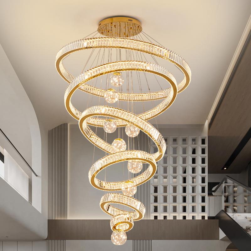 别墅挑空客厅大吊灯轻奢楼中楼跃层挑高水晶满天星复式楼中空吊灯