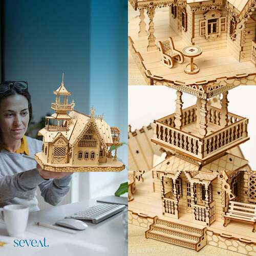 跨境新品 3D立体拼图 木制玩具 益智拼装玩具DIY创意 复古别墅