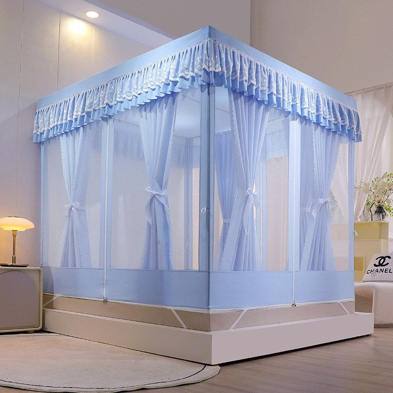 新款蚊帐三开门拉链家用卧室全包遮光防尘顶宝宝防掉床加密加厚