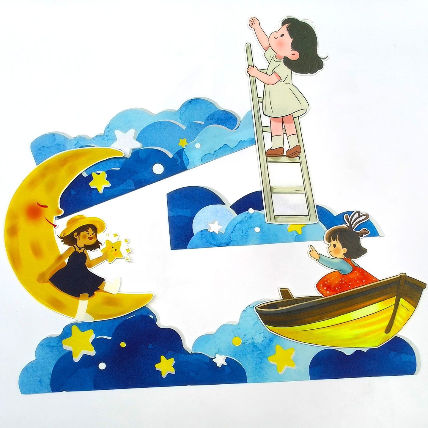 幼儿园小学墙面装饰软装墙贴无纺布毛毡卡通儿童房圆形星星月亮