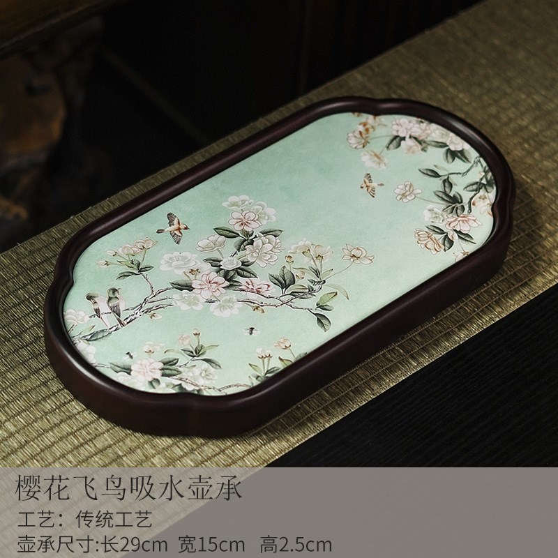 2024新款海棠电木吸水茶盘家用小型壶承茶壶茶具托盘干泡茶台茶海
