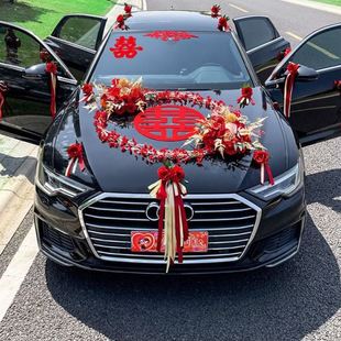 婚车装 花车 饰车头花主车套彩带头车花套装 结婚拉花车队吸盘式