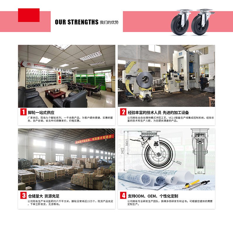 VIMA6寸铁心PU万向轮静音耐磨脚轮8寸500kg高承重双轴承重型脚轮