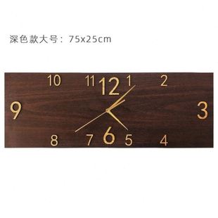 装 hot复古木纹长方形挂钟客厅书房家用创意时钟个性 饰艺术钟表静