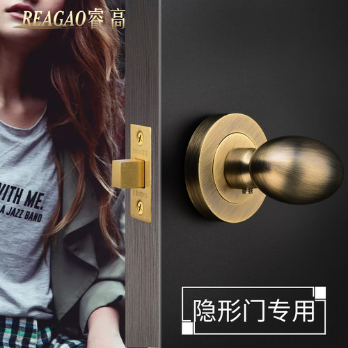 金色 隐形门锁双面锁暗锁卫生间背景门暗装O椭圆卧室暗门锁单面锁