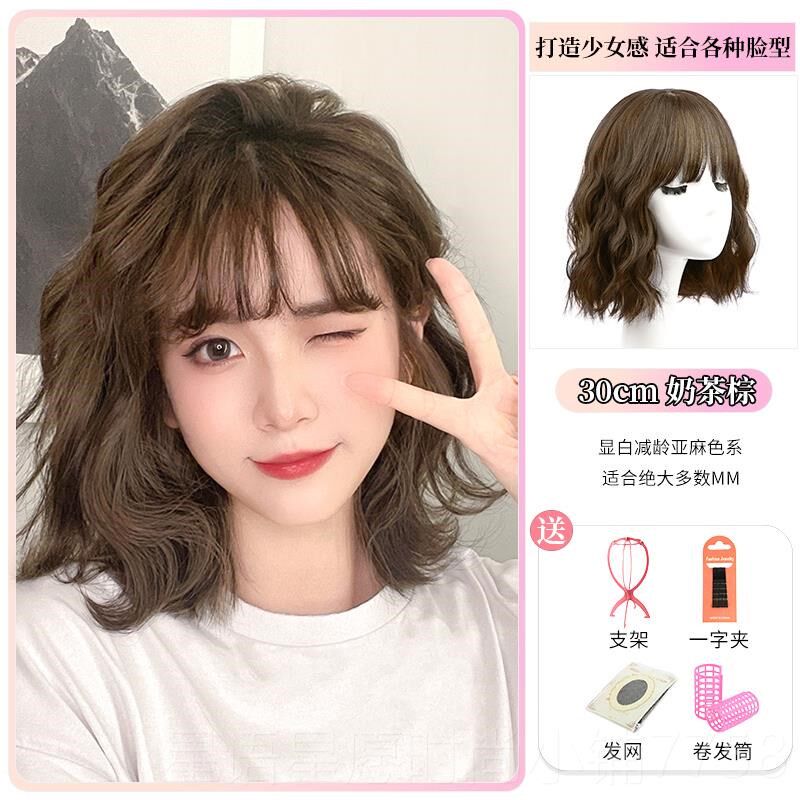 新款羊发a假发女短发卷发全头头套真自然时尚毛卷假仿发套