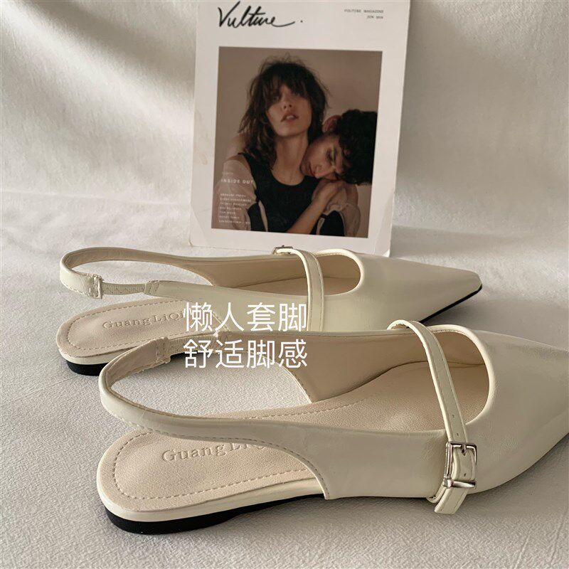自留温柔心动!INS温柔s晚晚风尖头ol通勤单鞋春夏仙女风后空凉鞋