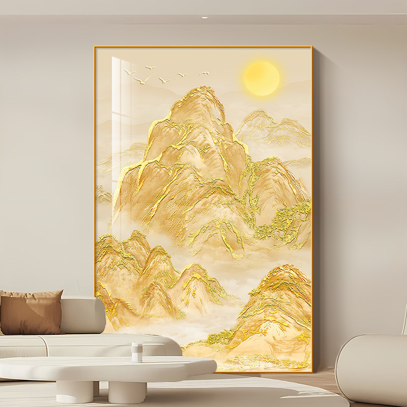 日照金山沙发背h景墙落地画现代简约高档金箔挂画客厅壁画2025新