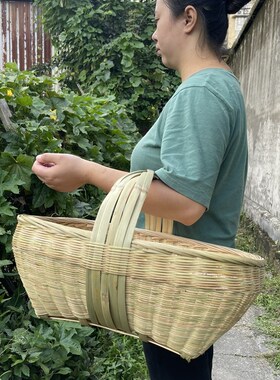 竹编手提篮菜f篮子装鸡蛋水果采摘收纳筐竹筐环保购物篮大号小号