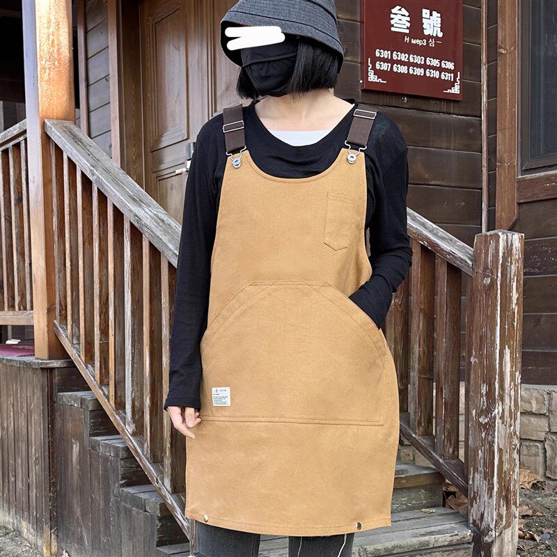 咖啡师围裙防脏厨房m家用理发店专用高级感罩衣男女工作服定制log