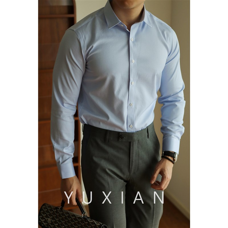 YUXIAN【高细腻100支】四面C弹衬衫抗皱无痕弹力衬衣男士商务正装