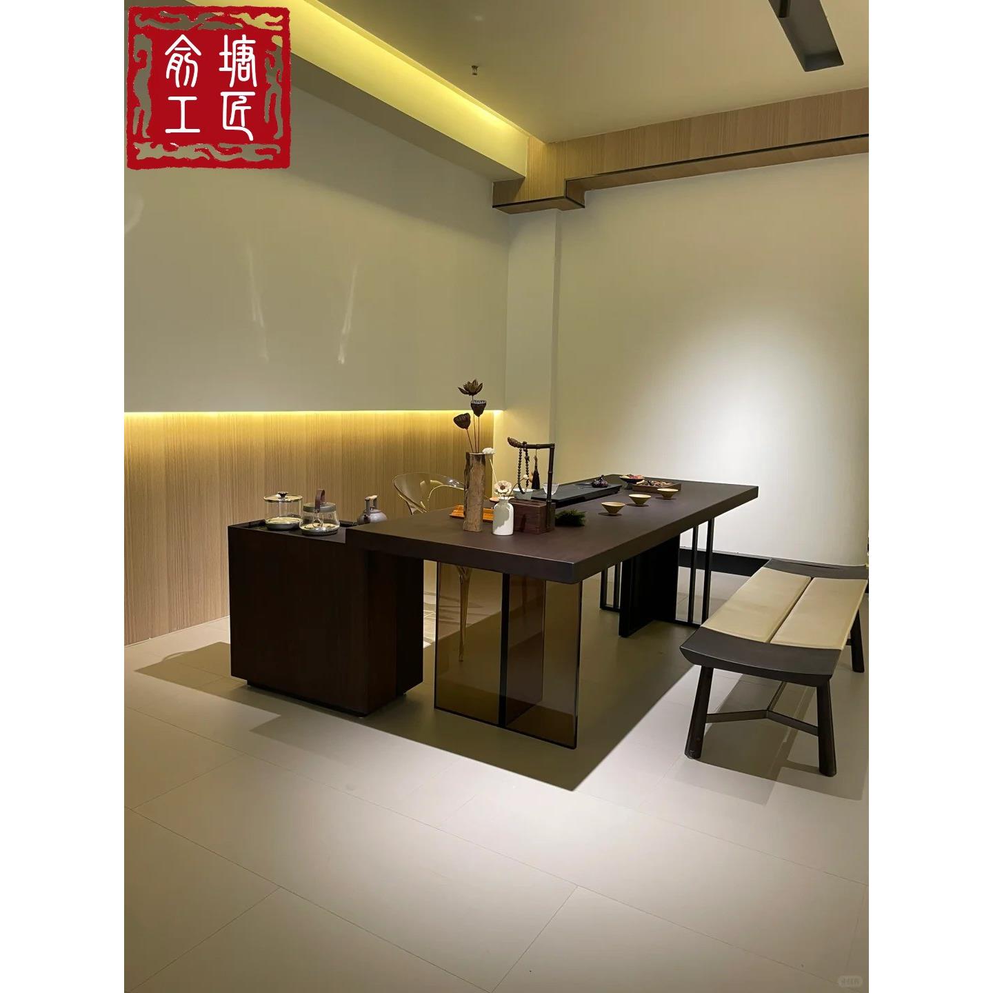 俞塘新中式实木茶桌椅组合黑胡桃木白蜡木泡茶桌办公高端简约茶台