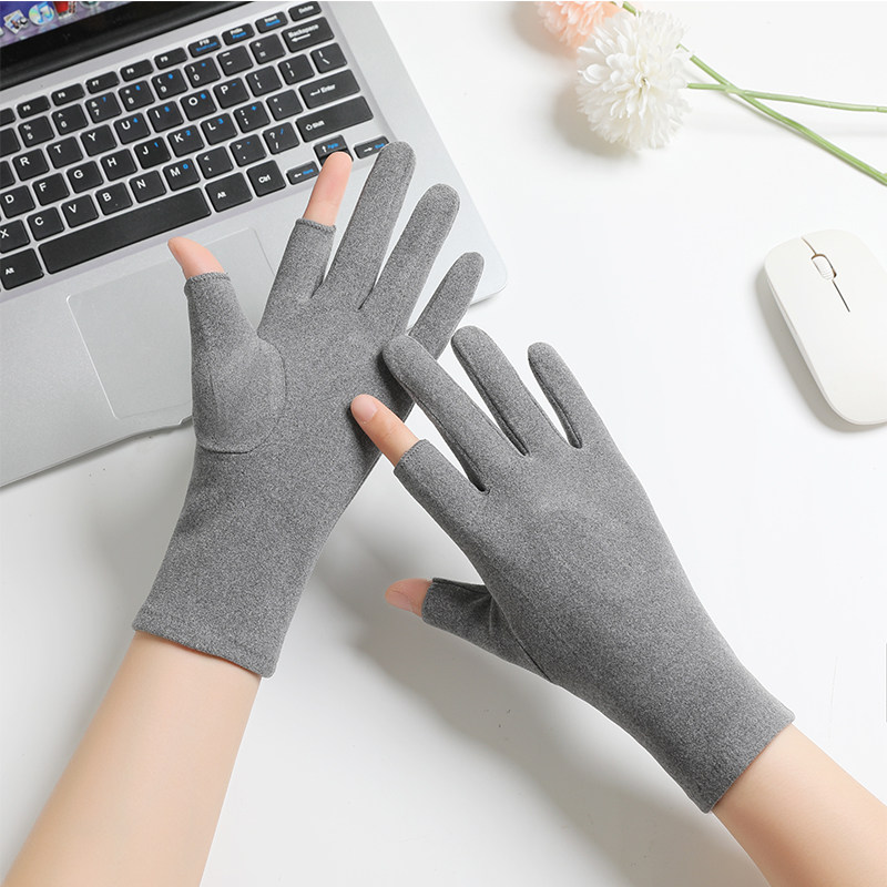 德绒保暖露二指头触屏女士秋冬季手套韩版单层薄款不加绒防寒可爱