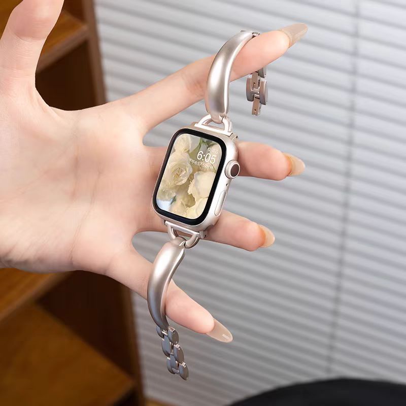 适用applewatch苹果手表带s10金属手镯链式高级iwatch987女款表链