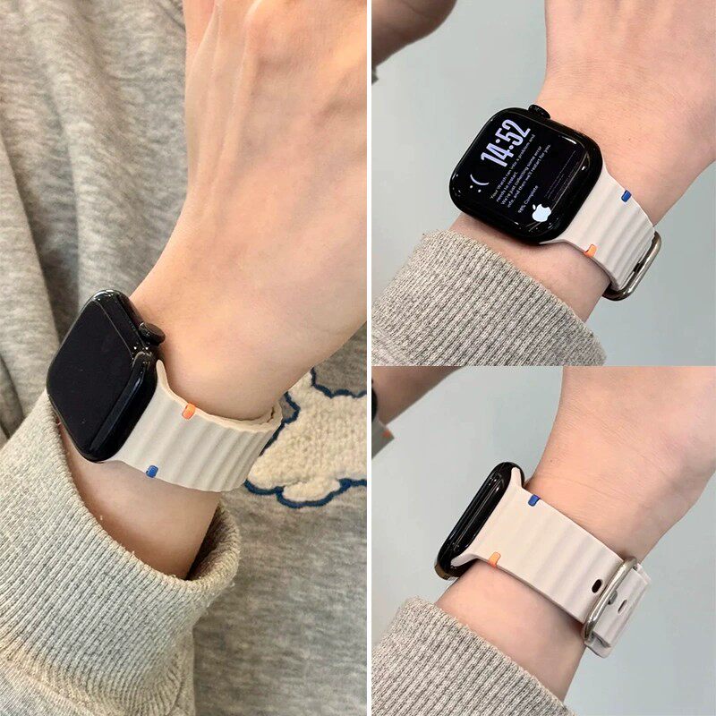 适用苹果手表S11/10表带波浪硅胶