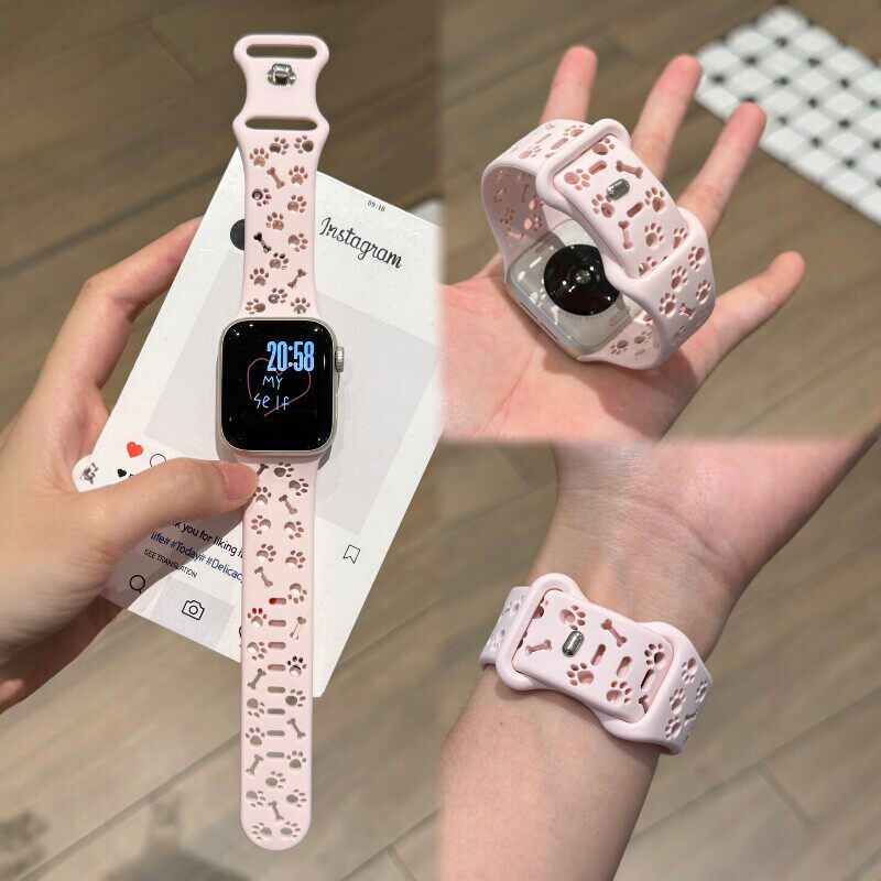 适用红米watch6/5/4表带可爱镂空狗爪硅胶小米手环8/9pro腕带透气