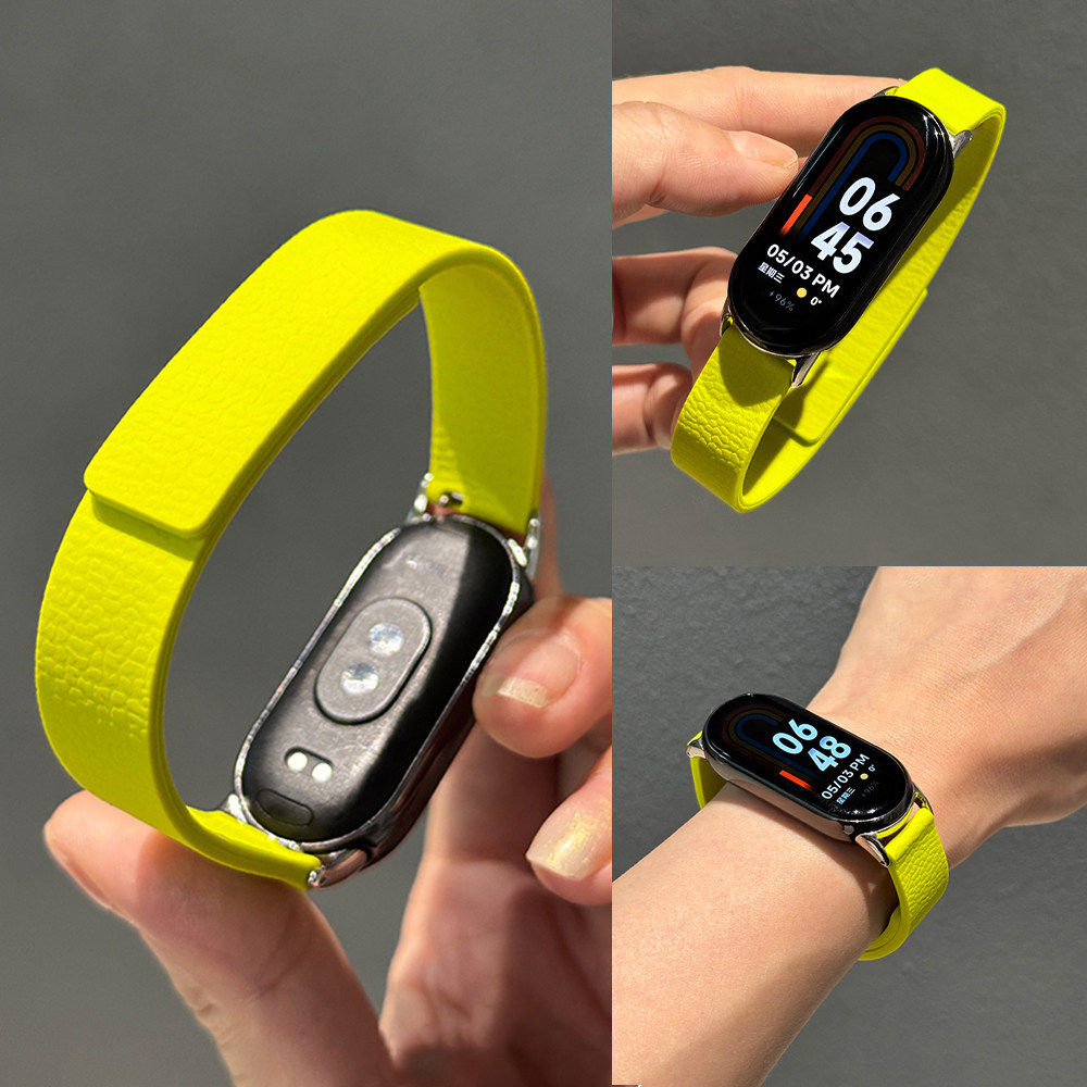 适用小米手环10/9/8表带8/9pro荔枝纹软硅胶磁吸红米watch654腕带