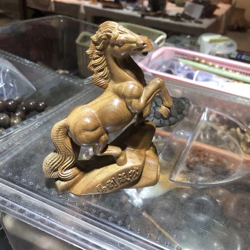 卧室高档家用金丝楠木木u雕马到成功小摆件房间小礼品工艺品