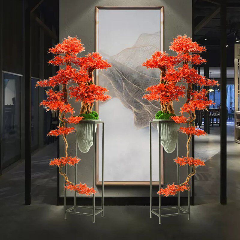 仿真迎客松植物盆景假花架落w地摆件绿植盆栽酒店玄关办公室装饰