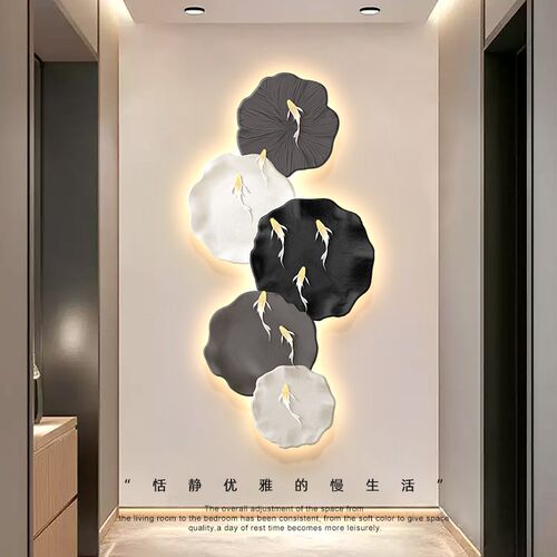 现代简约玄关装饰画九鱼图入户画正对门旺运M壁画走廊过道尽头挂