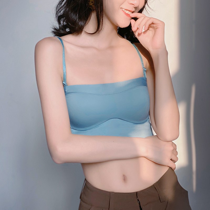 防走光美背一体式内衣女大胸显小无肩带抹L胸聚拢文胸罩薄款显胸