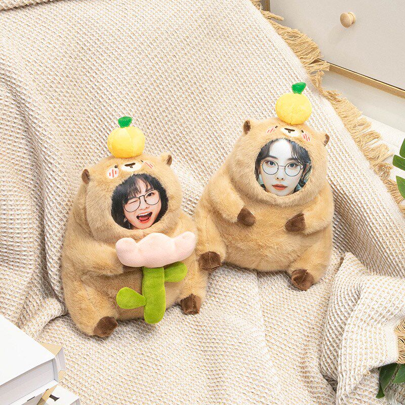 会摇尾巴的公仔diy来图定制拉绳线E水豚玩偶睡觉抱枕印照片生日女