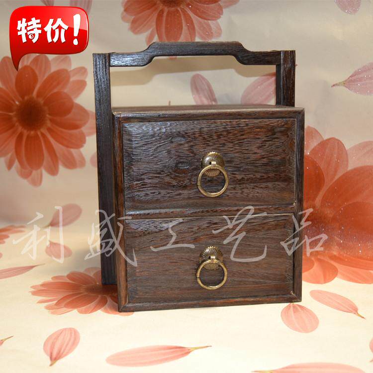 促销桐木双层提篮茶叶罐 实木储物盒 收纳盒 茶叶木W盒手工艺茶具