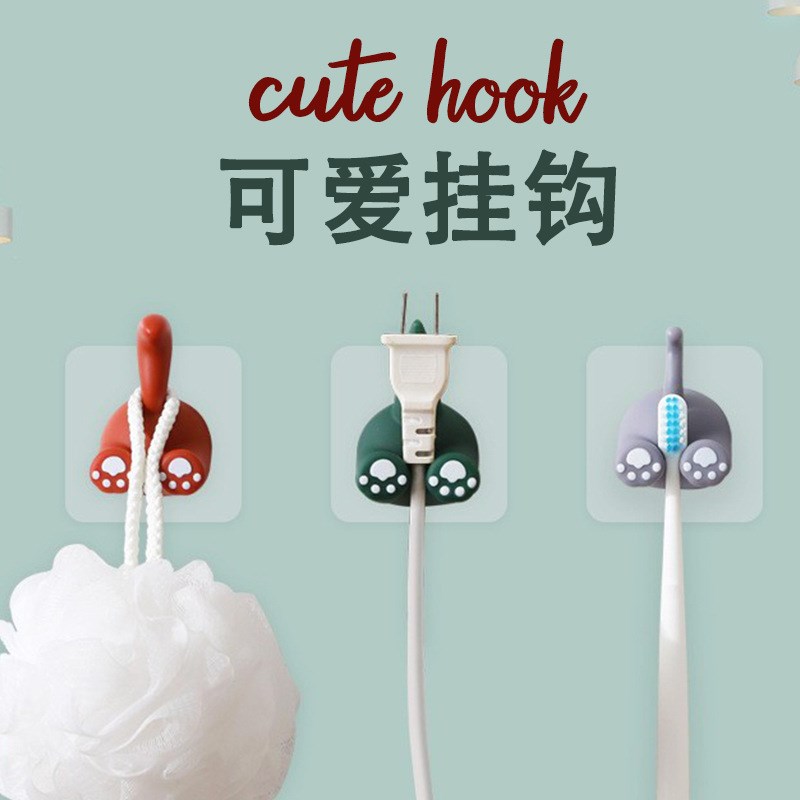 卡通动物挂钩无痕免打孔插头支架门后挂钥匙钩子浴室爱牙刷挂架