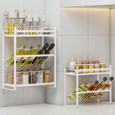 圣西陶厨房调料置物架家用多功能台面收纳调味架子壁挂多层免打孔