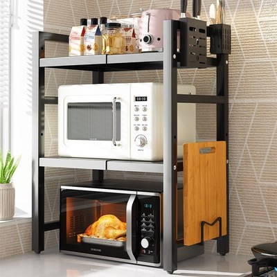 可伸缩微波炉置物架台面厨房烤箱电饭锅架子多层家用大全收纳支架
