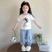 短袖 裤 卡通T恤套装 女童夏季 2025新款 儿童防蚊工装 两件套宝宝夏装