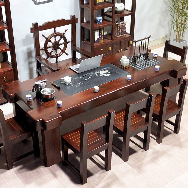 老船木茶桌椅组合实木办公室泡茶台茶具套装桌子一体功夫茶几家用