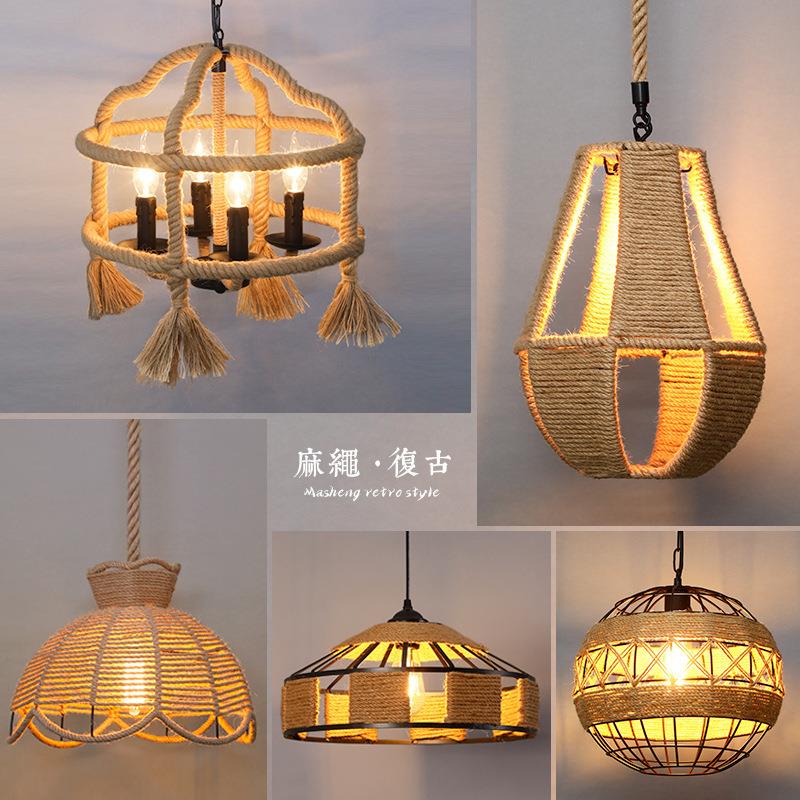 吊灯店铺商用麻绳灯复古工业风单头过道走廊餐厅服装店灯具