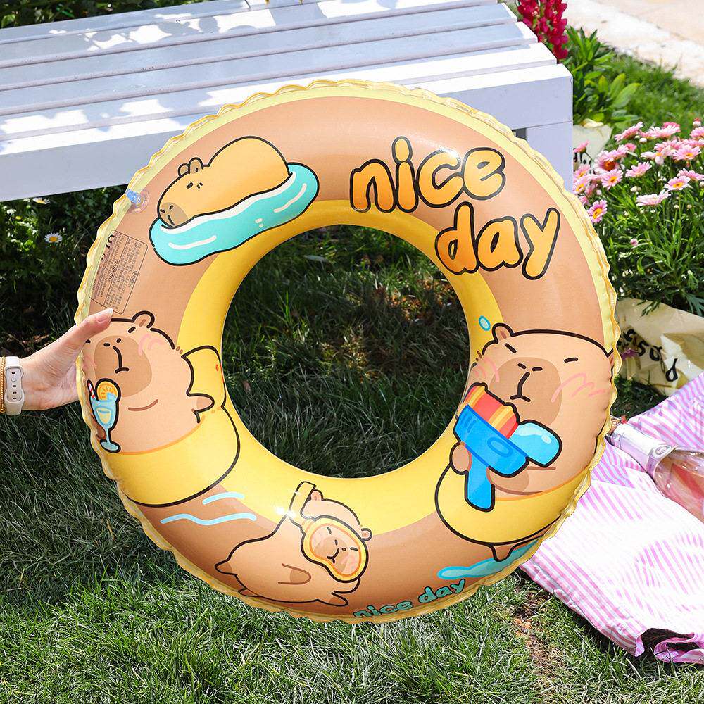 新款卡皮巴拉游泳圈水上充气儿童浮圈腋下圈救生圈戏水玩具水豚