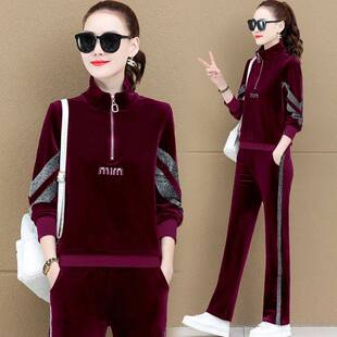 金丝绒运动服套装女2026秋冬新款时尚立领减龄卫衣阔腿长裤两件套