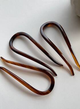 u形发簪大号加长发量多醋酸焦糖线条盘发神器u型簪子发钗发插钗子