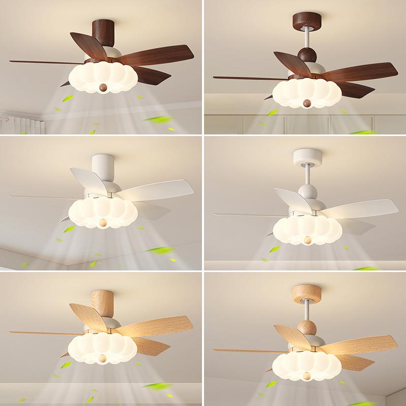 中古奶油风吊扇灯客厅餐厅大风力电扇灯家用一体静音变频风扇吊灯