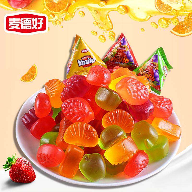 麦德好果汁软糖橡皮糖250g网红儿童零食小吃生日水果味结婚喜糖果