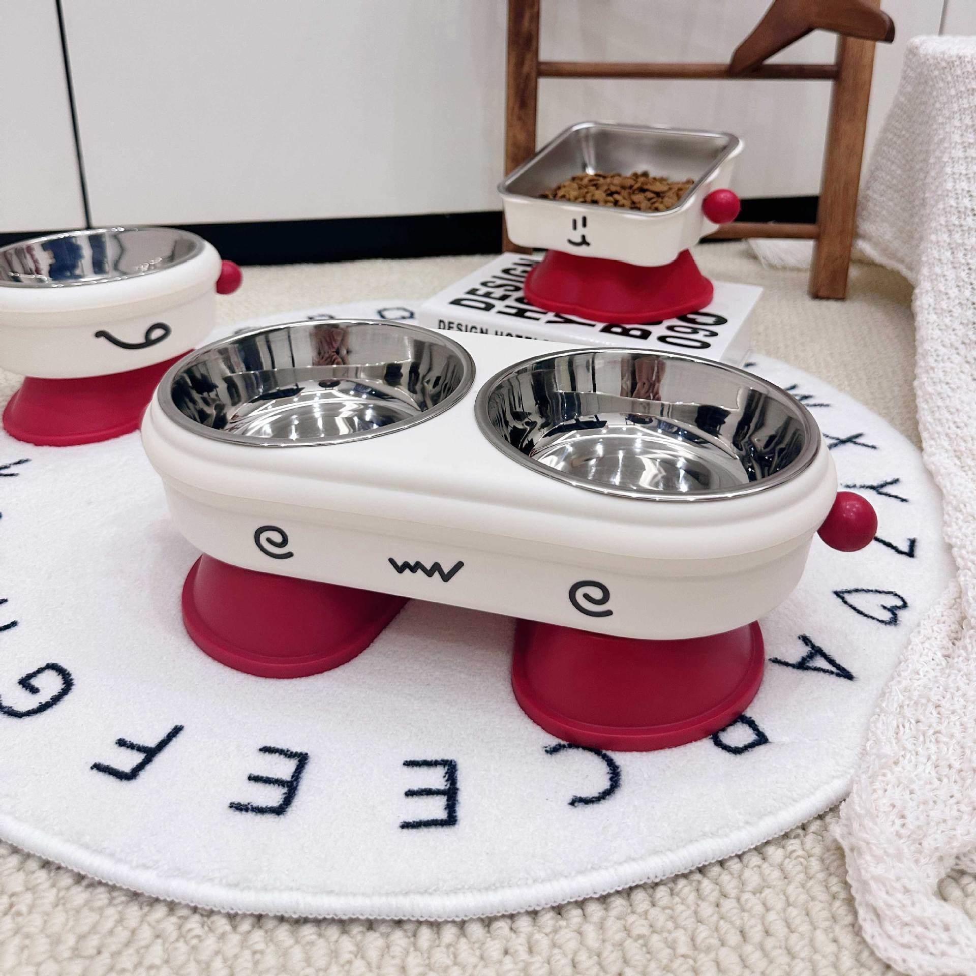 高脚宠物碗不锈钢防打翻护颈宠物饮水喂食二合一猫咪饭盆狗狗食具