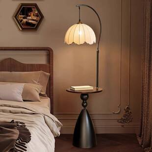 带灯床头柜中古风床头柜卧室家用小户型复古床边柜收纳柜储物柜