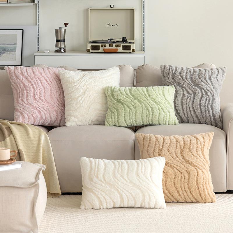 新款水波纹理抱枕套立体毛绒简约家居沙发靠枕套客厅卧室装饰靠垫